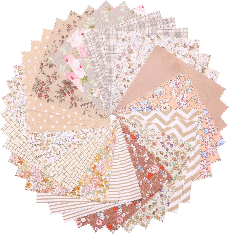 Hanjunzhao 42 5-inch Fabric Squares - Charm Packs for Quilting 5 inch - 5" Charm Quilt Squares - 5x5 Fabric Squares for Quilting, Sewing, Patchwork, and DIY Crafts, Light Coffee - Image 3